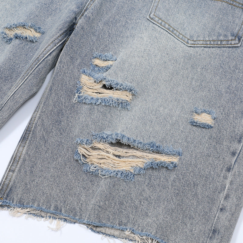 Washed Damage Wide Leg Denim Short Pants WN25596