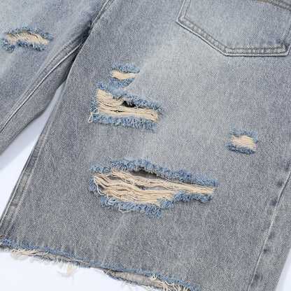 Washed Damage Wide Leg Denim Short Pants WN25596