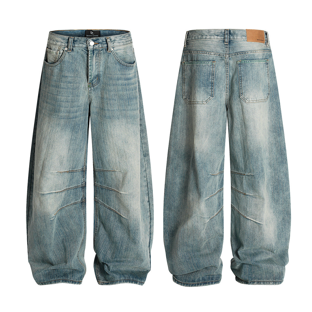 Washed Pleats Curved Denim Jeans WN25533