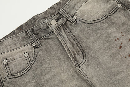 Washed Damage Straight Wide Leg Denim Jeans WN25672