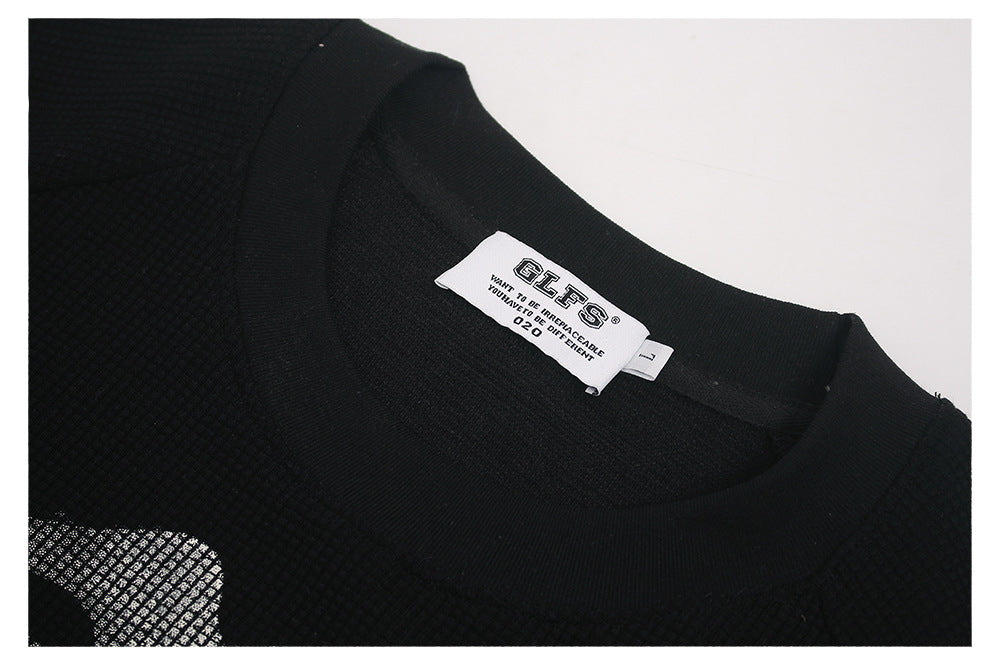 Waffle Skeleton Print Raglan Short Sleeve T-Shirt WN26417