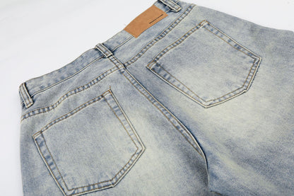 Washed Damage Whisker Wide Leg Denim Jeans WN26019