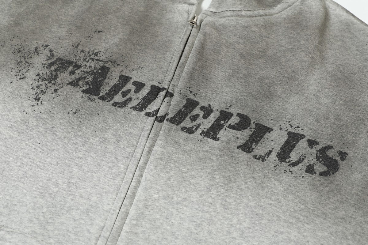 Gradient Washed Stain Dye Zipper Hoodie WN25616