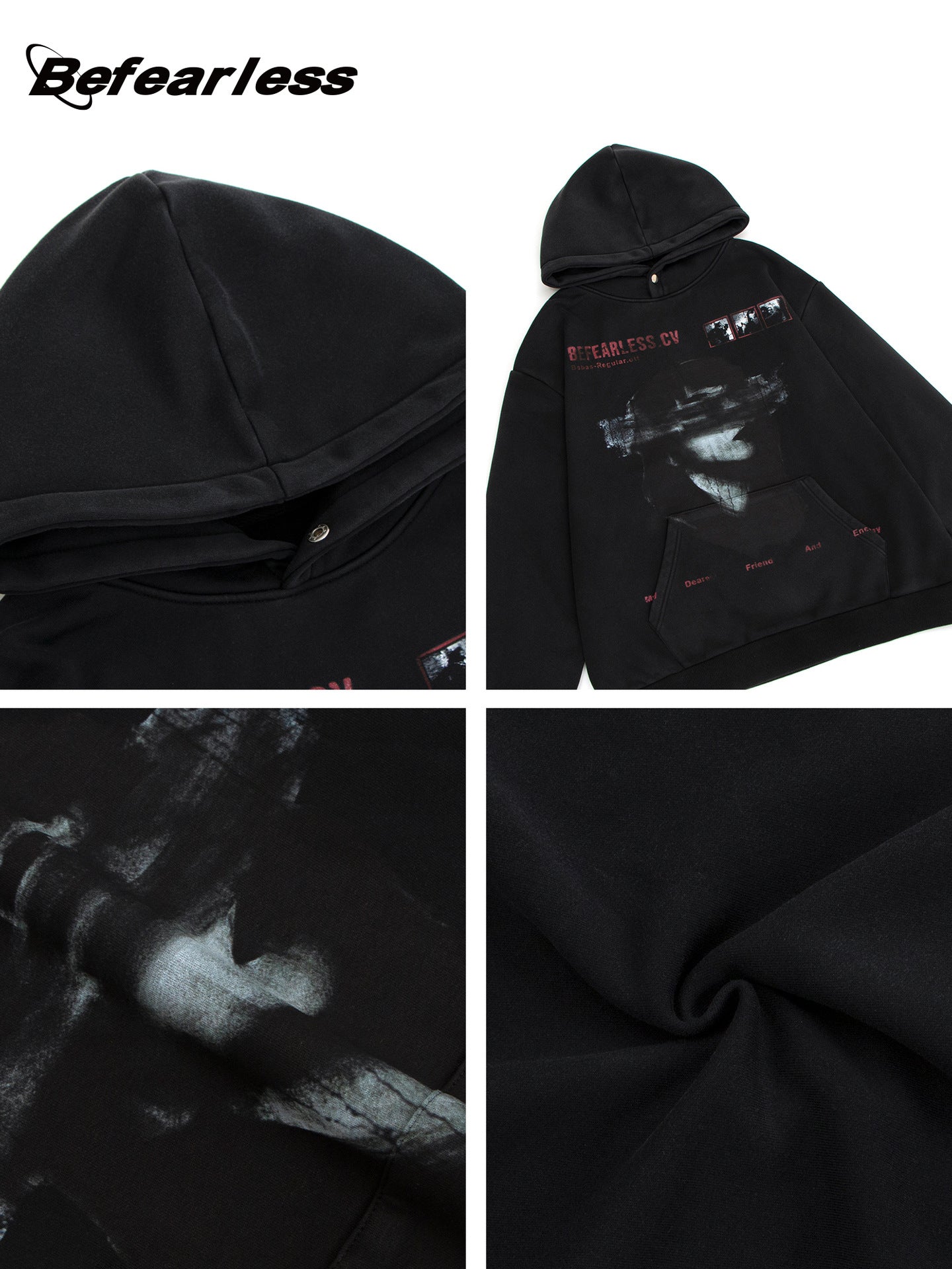Washed Portrait Print Boxy Oversize Pullover Hoodie WN26320