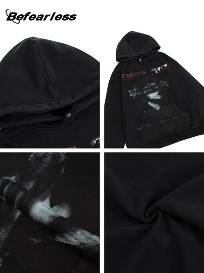 Washed Portrait Print Boxy Oversize Pullover Hoodie WN26320