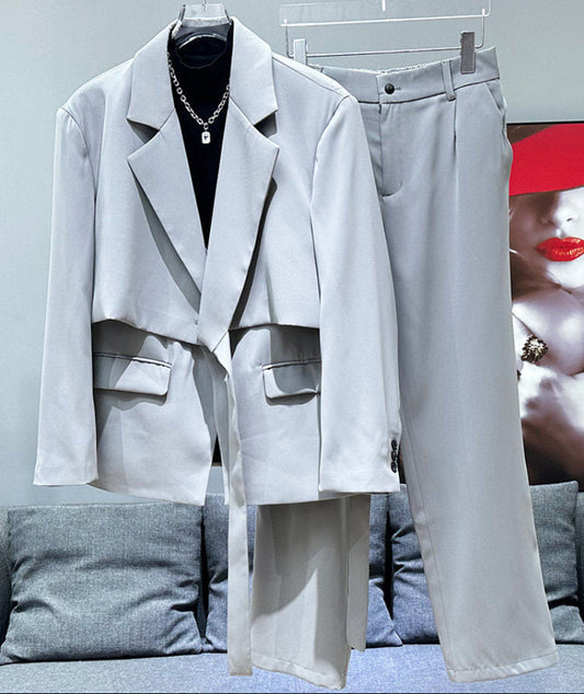 Fake Layered Tailored Jacket & Trousers Setup WN23867