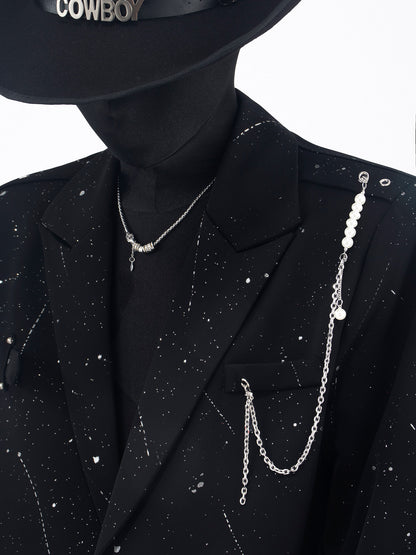 Ink Splash Starry Pattern Tailored Jacket & Trousers Setup WN23658