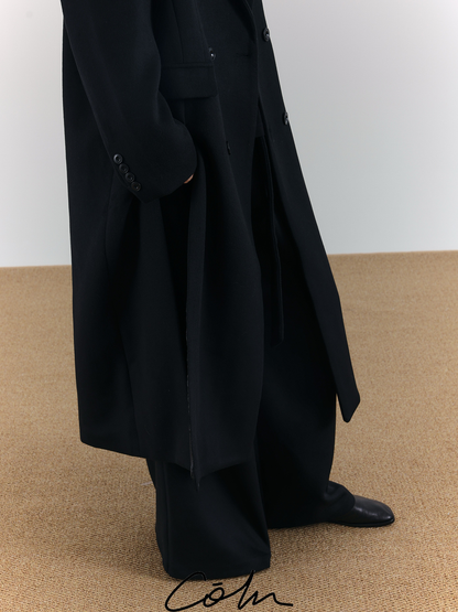 Wool Double Breasted Split Hem Long Coat WN21572