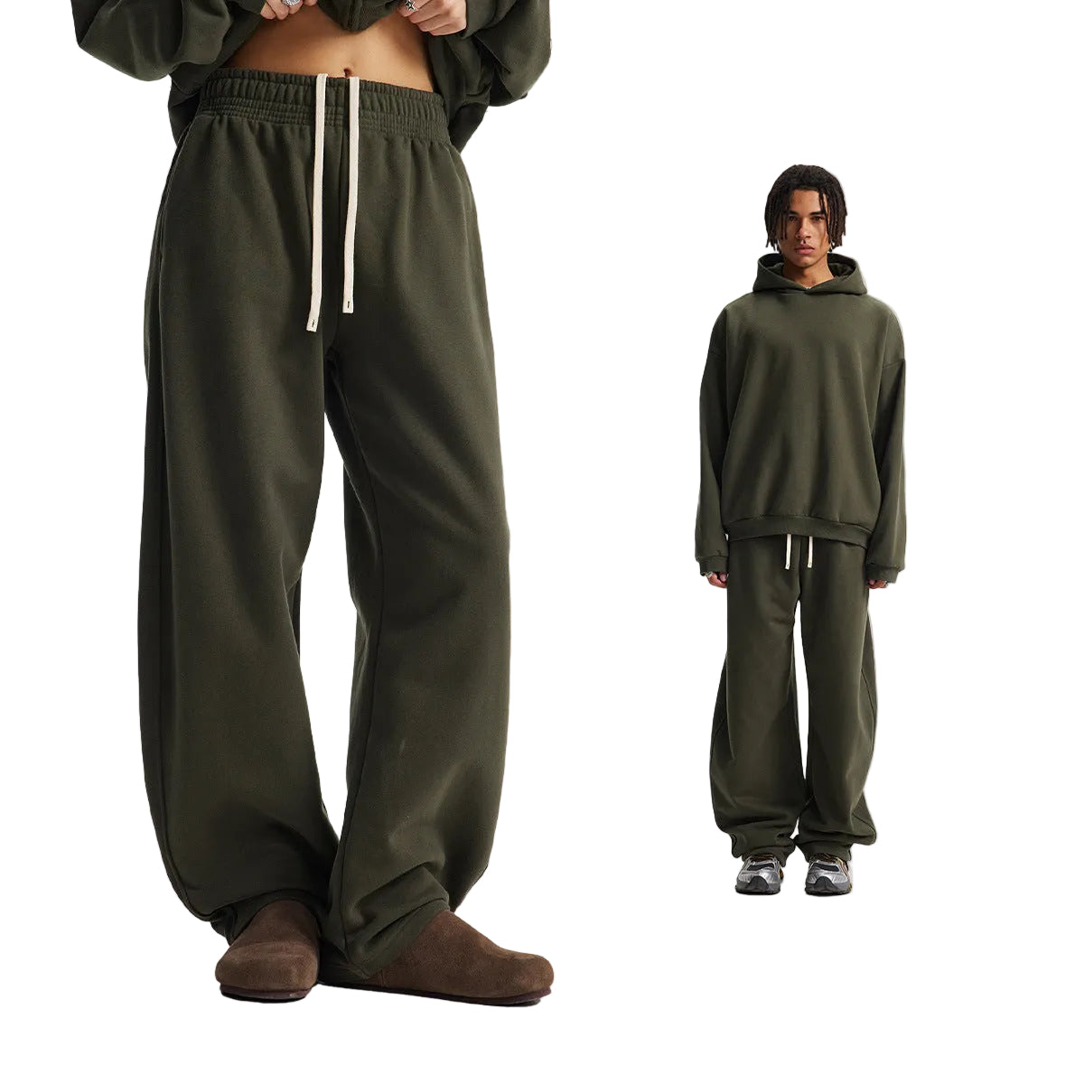 Fleece Lining Oversize Hoodie & Wide Leg Sweatpants Setup WN23113