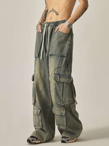 Multiple Pockets Wide-leg Straight Cargo Denim Jeans WN6213