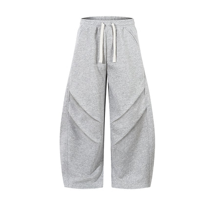 Sporty Curved Pleats Wide Leg Sweatpants WN25695