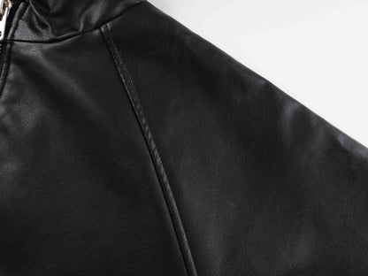 Hooded Zip-Up PU Leather Jacket WN23084