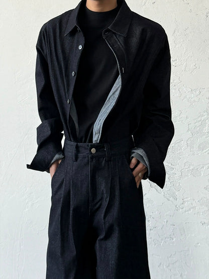 Minimalist Denim Long Sleeve Shirt & Washed Denim Jeans Setup WN19958