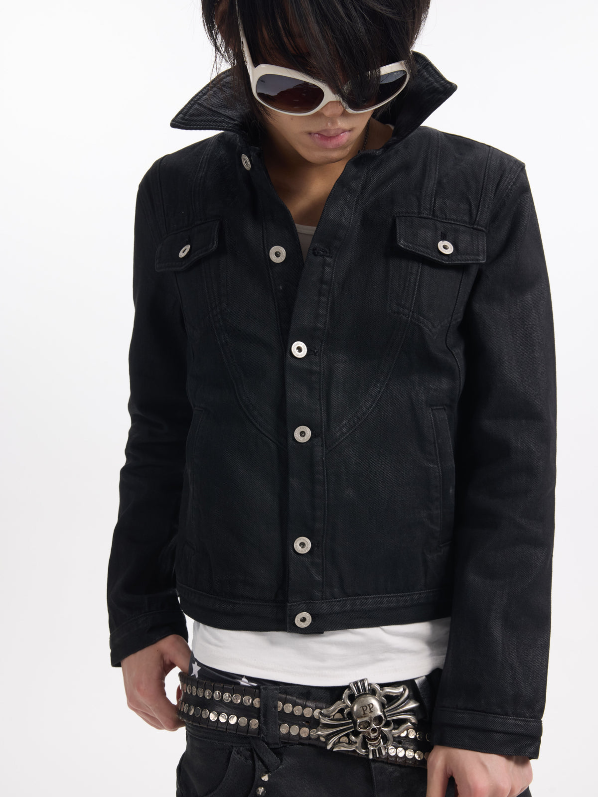 Washed Button Detail Short Denim Jacket WN27238