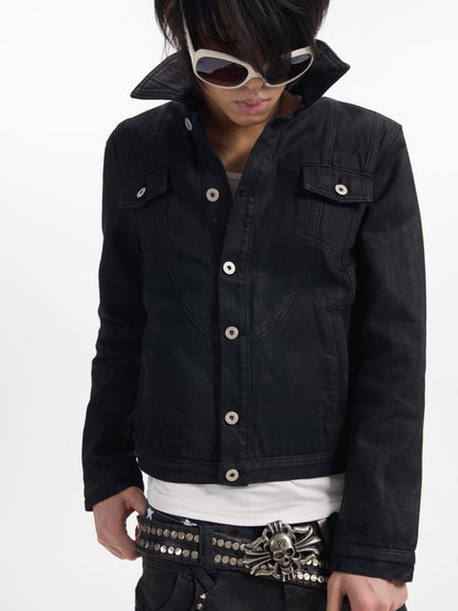 Washed Button Detail Short Denim Jacket WN27238