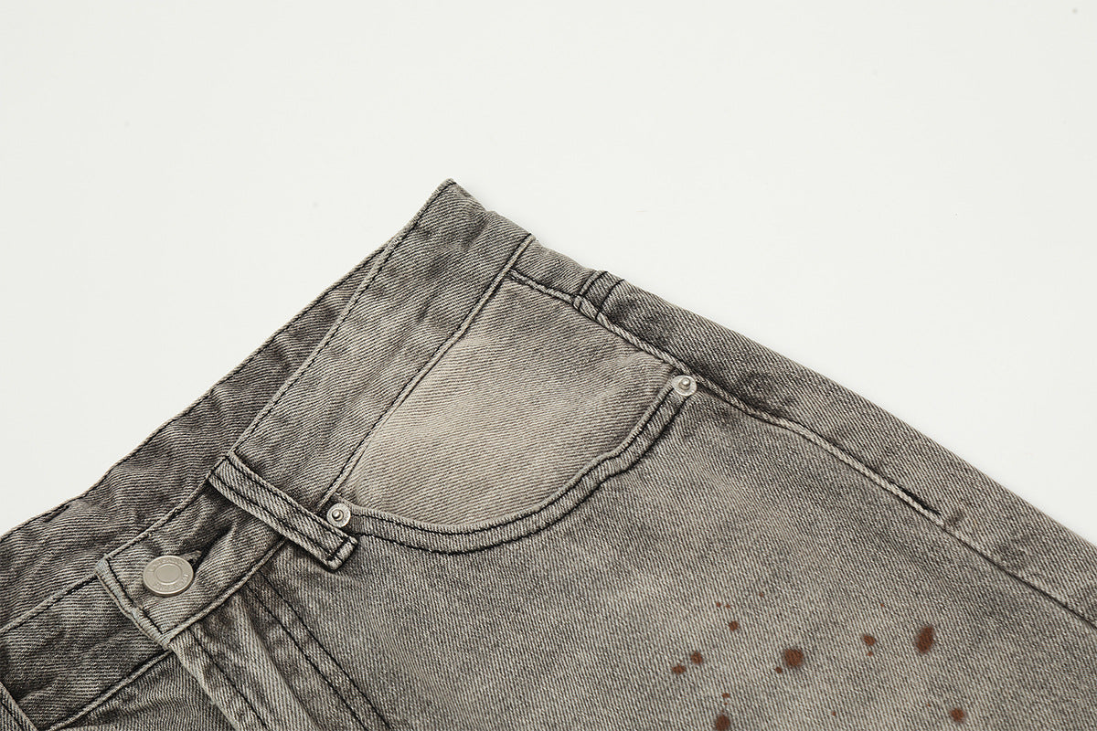 Washed Damage Straight Wide Leg Denim Jeans WN25672