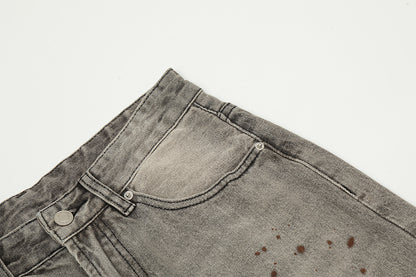 Washed Damage Straight Wide Leg Denim Jeans WN25672