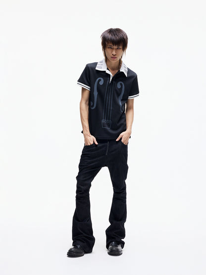 Contrast Panel Piano Key Music Note Print Short Sleeve Shirt WN27339