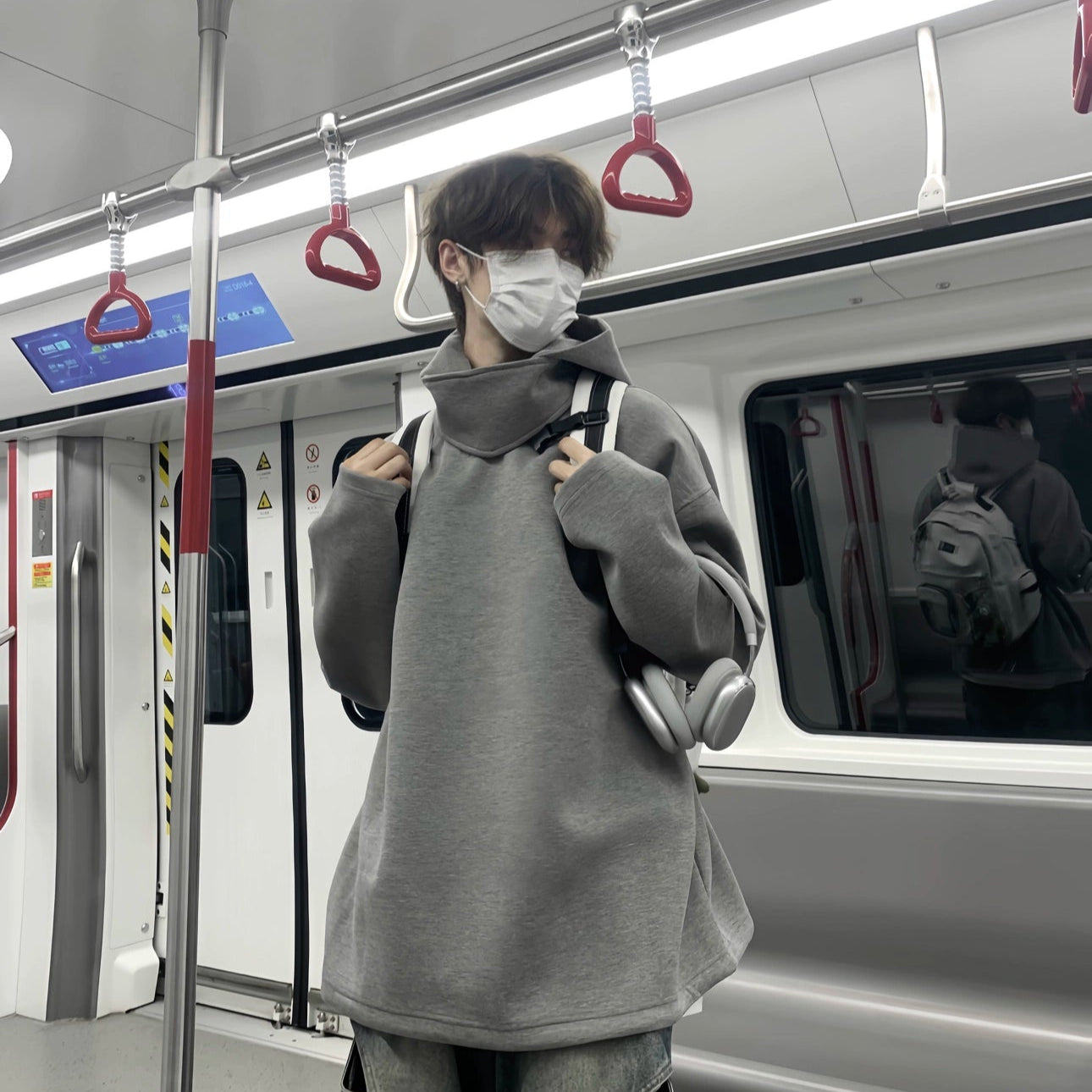 High-Neck Oversize Pullover Hoodie WN19846