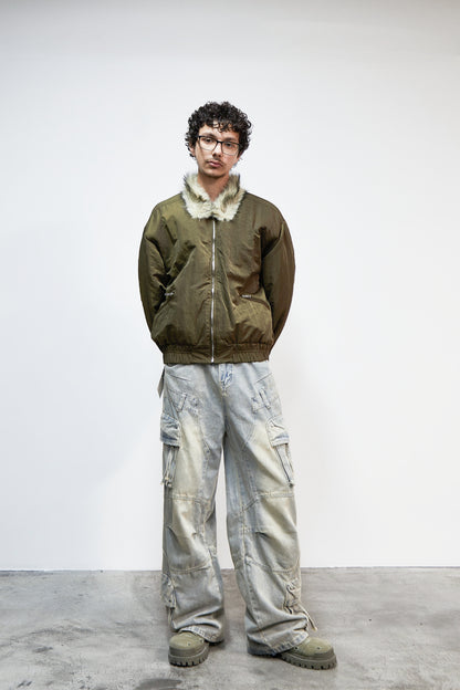 Fake Fur Collar Oversize Short Padded Jacket WN22920