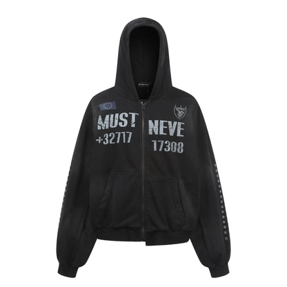 Dirty Washed Logo Print Zipper Hoodie & Dirty Washed Sweatpants Setup WN25540