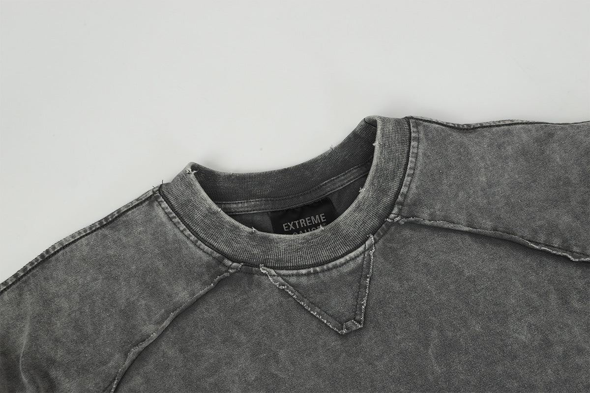 Washed Frayed Pullover Sweatshirt WN23029