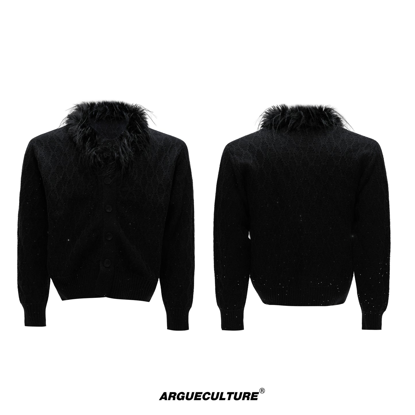 Sequin Fur Collar Cable Knit Cardigan WN21746