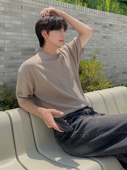 Solid Color Knit Oversize Short Sleeve T-Shirt WN20306