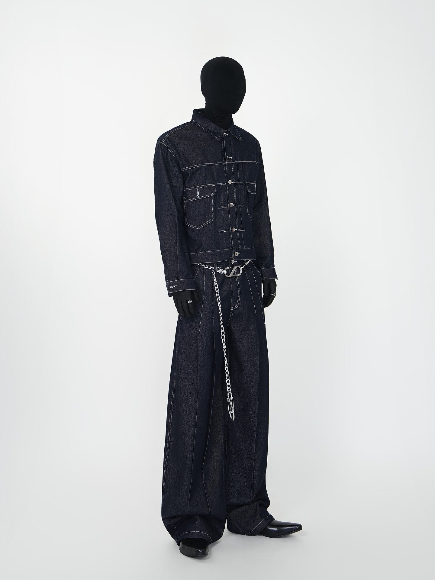 Contrast Stitch Short Jacket & Wide Leg Denim Jeans Setup WN24140
