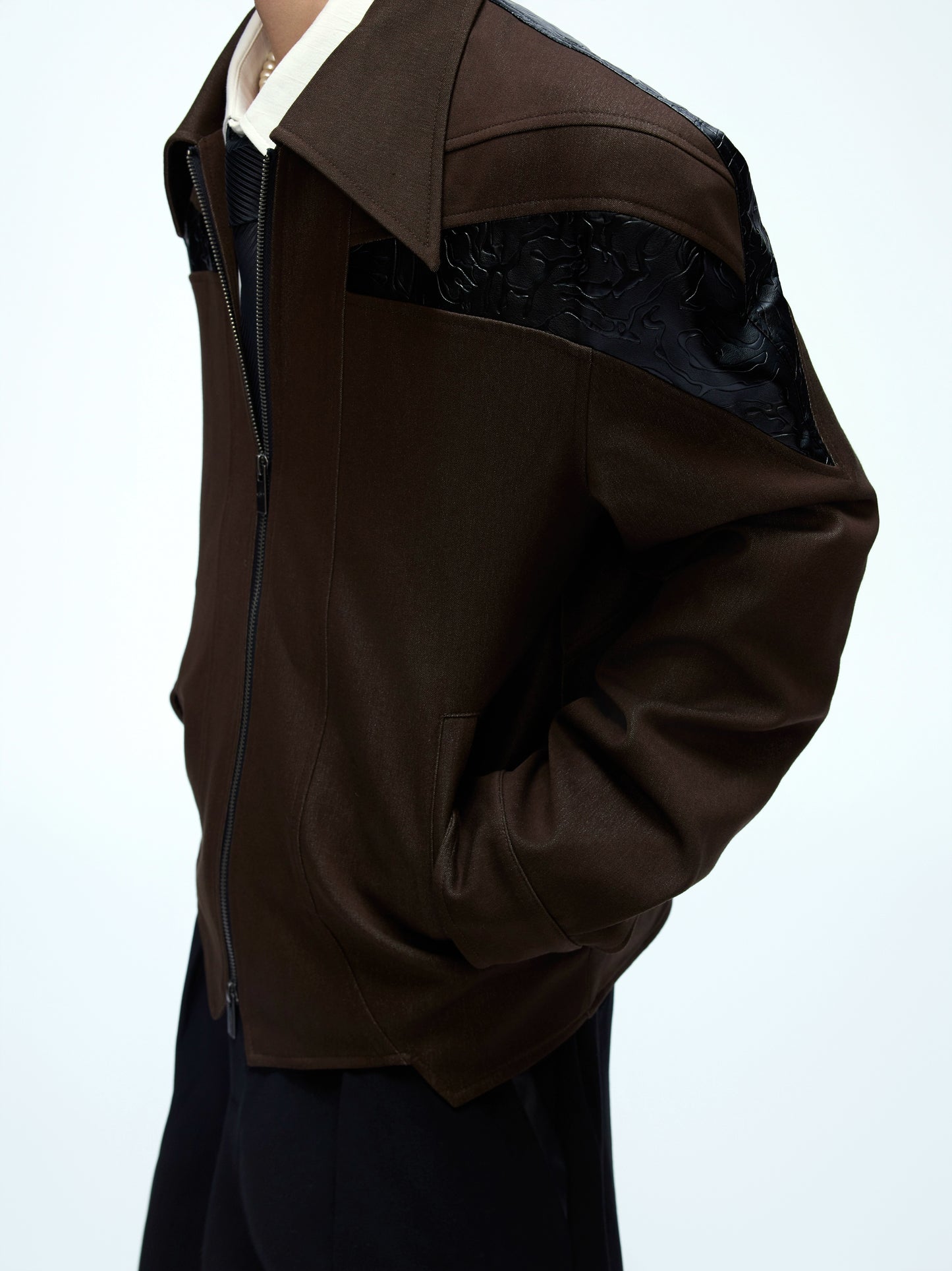 Glossy Deconstruction PU Leather Zipper Jacket WN21226