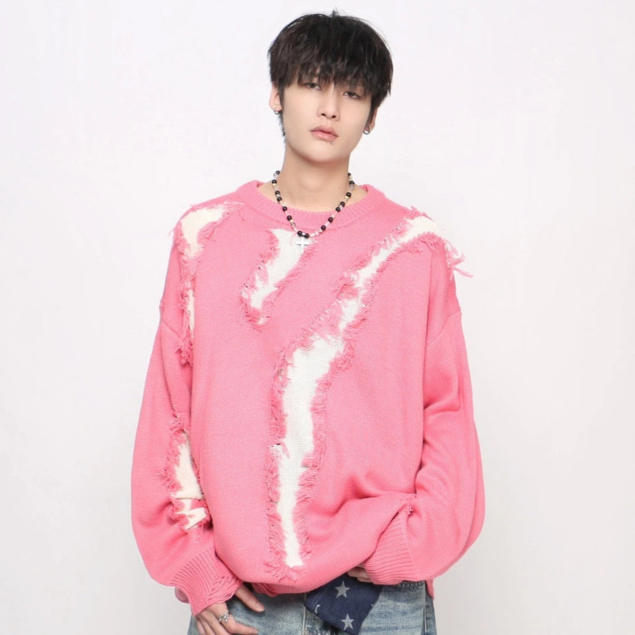 Damage Hole Oversize Knit Sweater WN21046