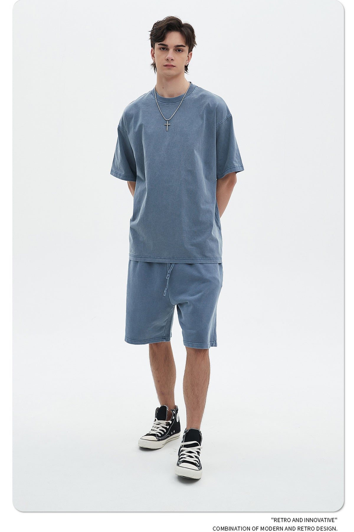 Oversize Washed Short-sleeve-T-shirt & Washed Short Sweatpants Setup WN6633-K