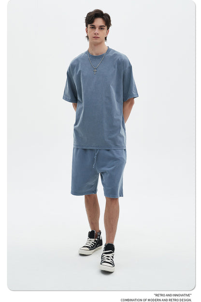 Oversize Washed Short-sleeve-T-shirt & Washed Short Sweatpants Setup WN6633-K