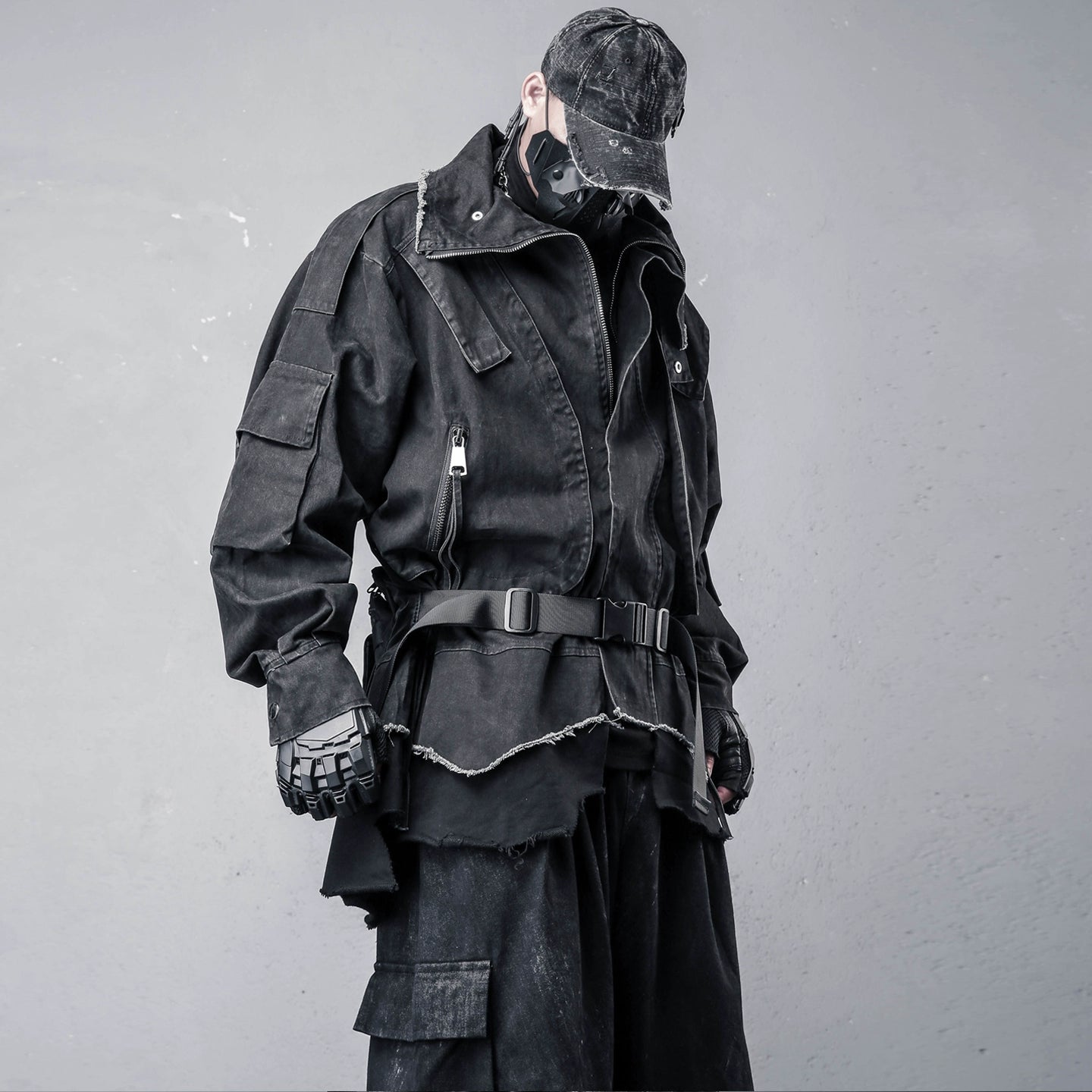 Fake Layered Fleece Lining Damage Oversize Jacket WN22394