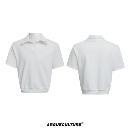 Glossy Double Collar Fake Layered Short Sleeve T-Shirt & Wide Leg Pants Setup WN18371