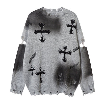 Cross Design Oversize Knit Sweater WN8760