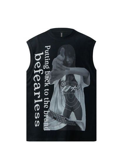 Portrait Graphic Letter Sleeveless T-Shirt WN26219