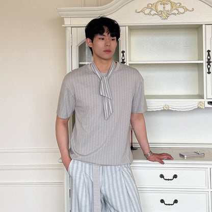 Stripe Scarf Short Sleeve T-Shirt WN24946