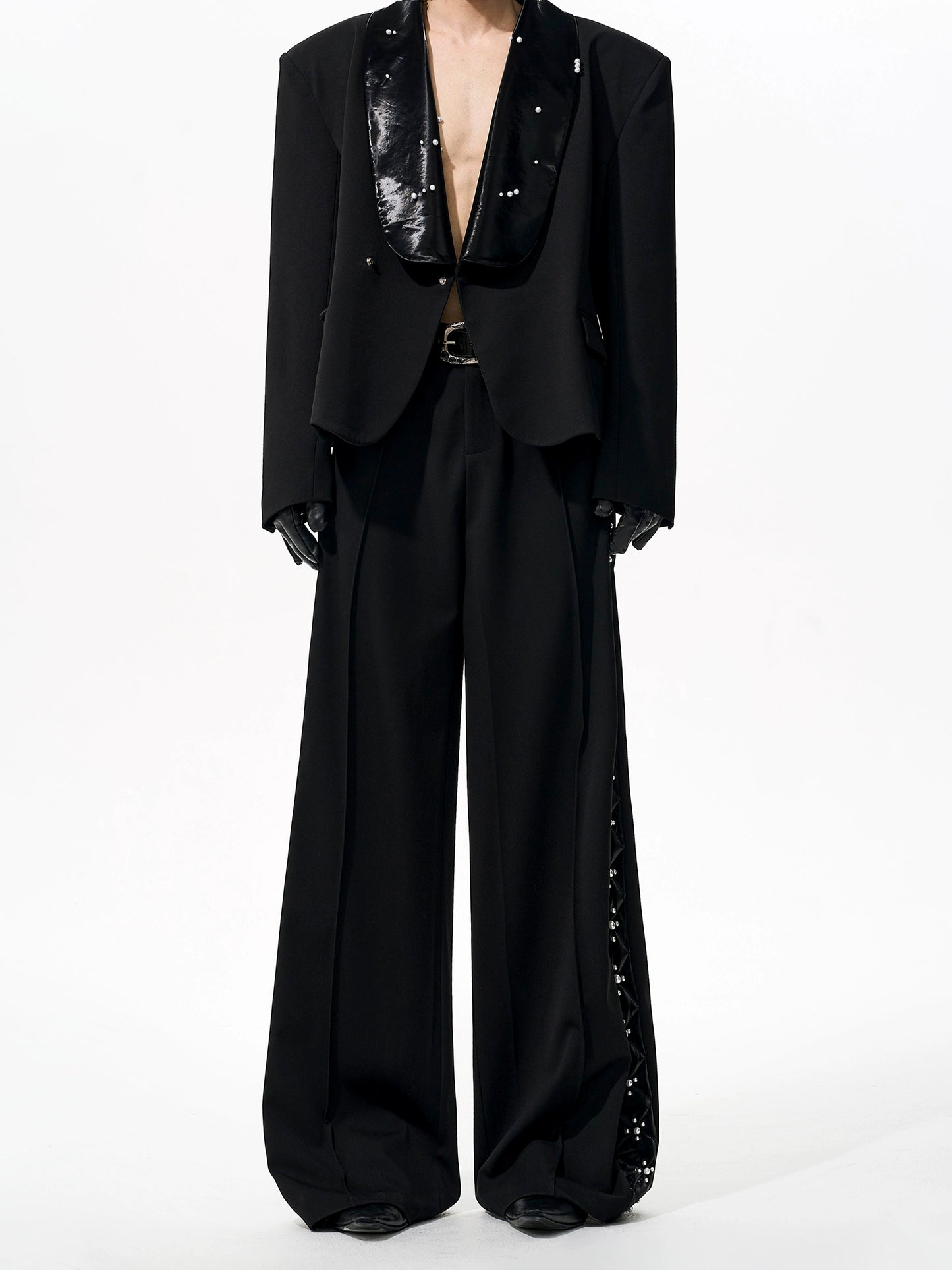 PU Leather Wide Leg Straight Pants & Jacket Setup WN21967