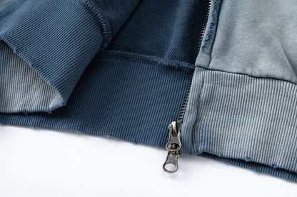 Washed Damage Print Boxy Zipper Hoodie WN25868