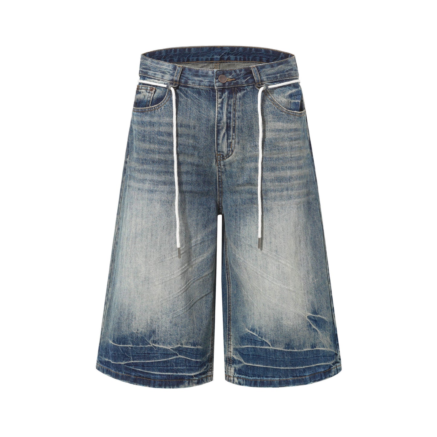 Washed Lightning Drawstring Denim Half Pants WN25850
