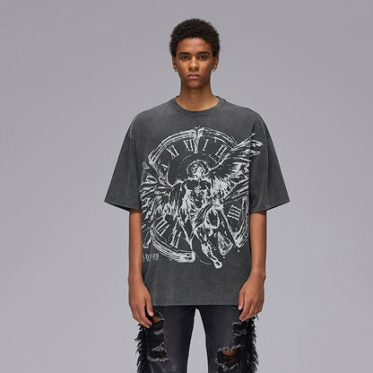 Graffiti Art Washed Print Oversize Short Sleeve T-Shirt WN17834