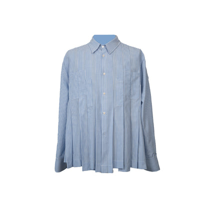 Stripe Pleats Design Long Sleeve Shirt WN23624