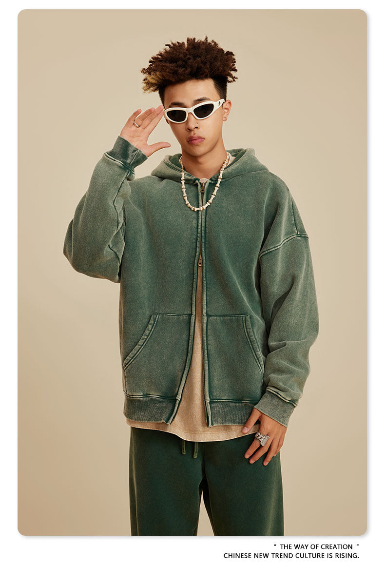 Oversize Washed Zipper Hoodie WN6461