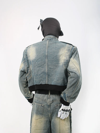 Deconstructed Patchwork Denim Jacket & Denim Jeans Setup WN18708