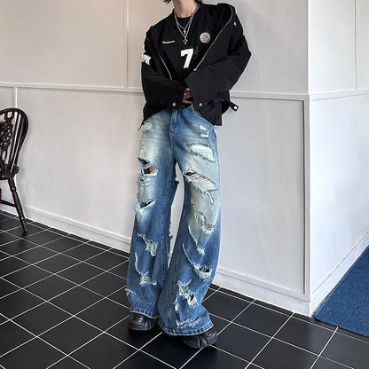 Damage Wide Leg Denim Jeans WN25158