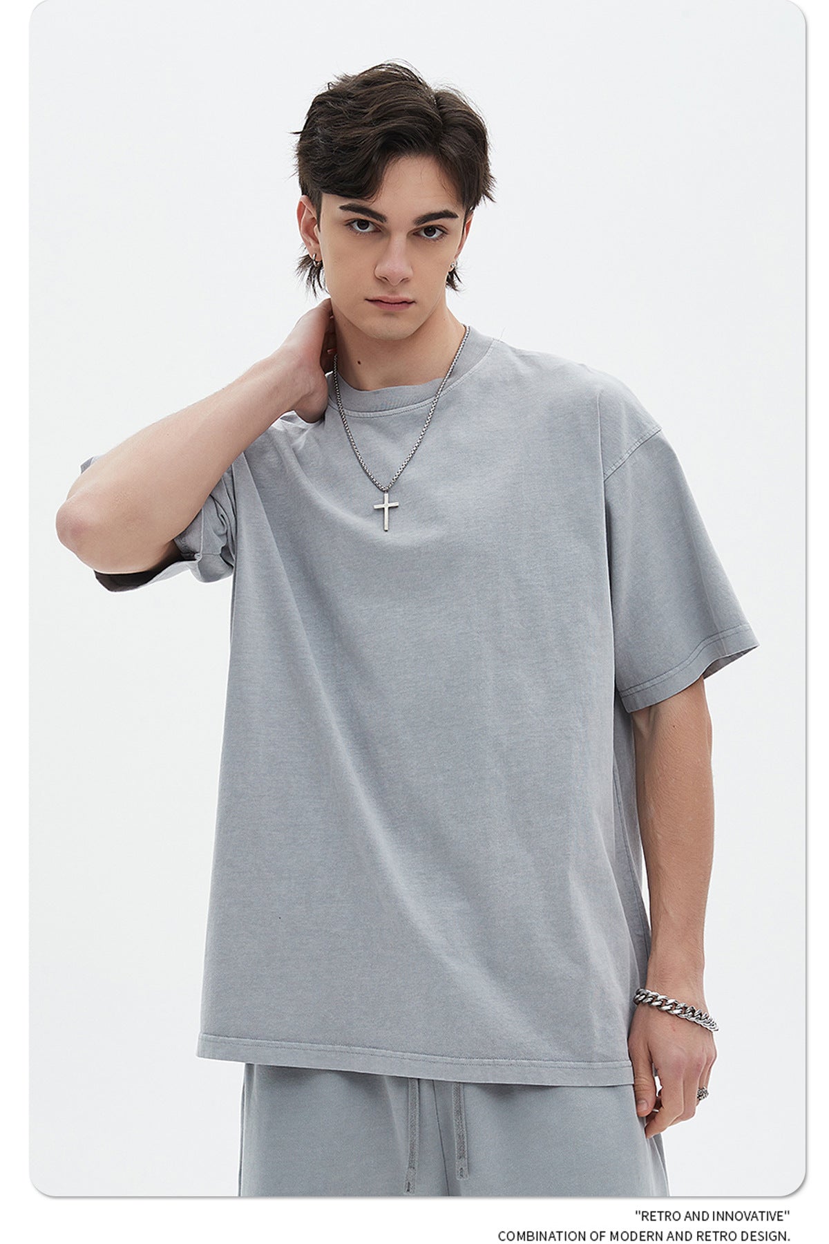 Oversize Washed Short-sleeve-T-shirt & Washed Short Sweatpants Setup WN6633-K