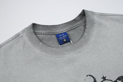 Washed Portrait Letter Print Short Sleeve T-Shirt WN25387