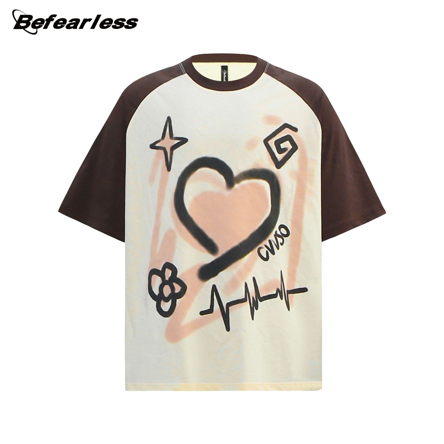 Color-Block Graffiti Heart Oversize Short Sleeve T-Shirt WN26331