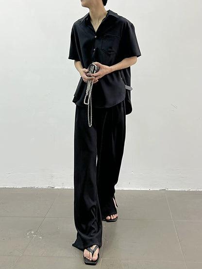 Oversize Short Sleeve Shirt & Center Press Wide-Leg Straight Trousers Setup WN7412